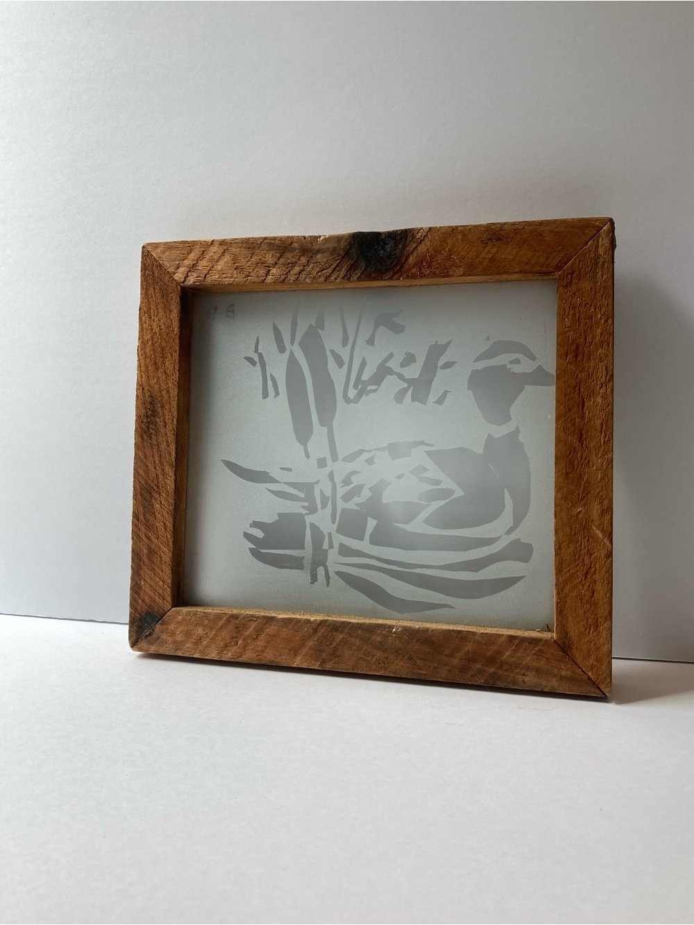 Vintage Etched Glass Duck Wall Decor Barn Wood Frame Mallard Waterfowl Wildlife